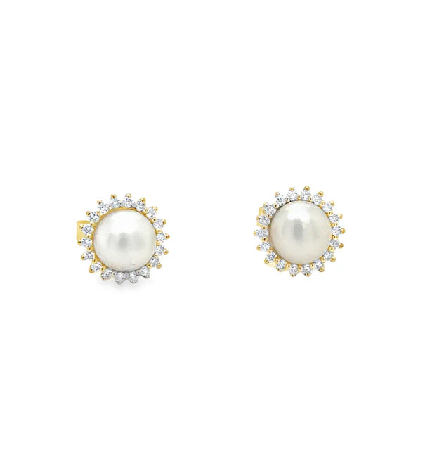 14KT YELLOW GOLD FRESH WATER PEARL AND DIAMOND EARRING