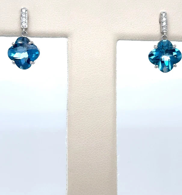 18KT WHITE GOLD BLUE TOPAZ AND DIAMOND EARRING