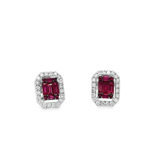 18KT WHITE GOLD RUBY AND DIAMONDS EARRING