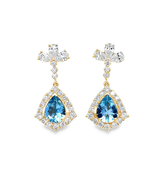 14KT GOLD AQUAMARINE AND DIAMONDS EARRING