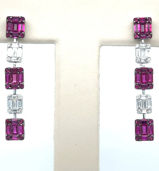 18K WHITE GOLD RUBY AND DIAMOND EARRING