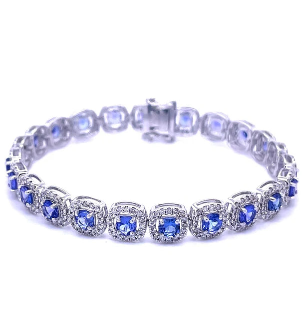 14KT DIAMOND TANZANITE CUSHION SHAPE BRACELET