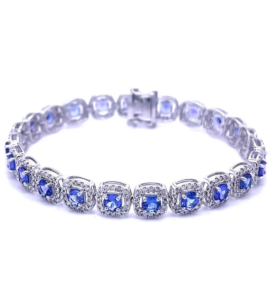 14KT DIAMOND TANZANITE CUSHION SHAPE BRACELET