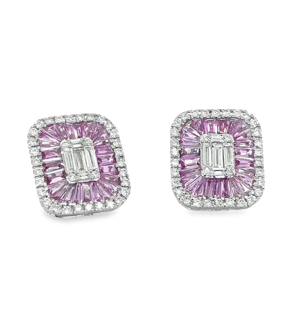 14KT WHITE GOLD PINK SAPPHIRE AND DIAMONDS EARRING