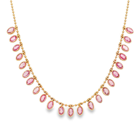 14KT YELLOW GOLD OVAL SHAPE PINK SAPPHIRE DANGLING NECKLACE