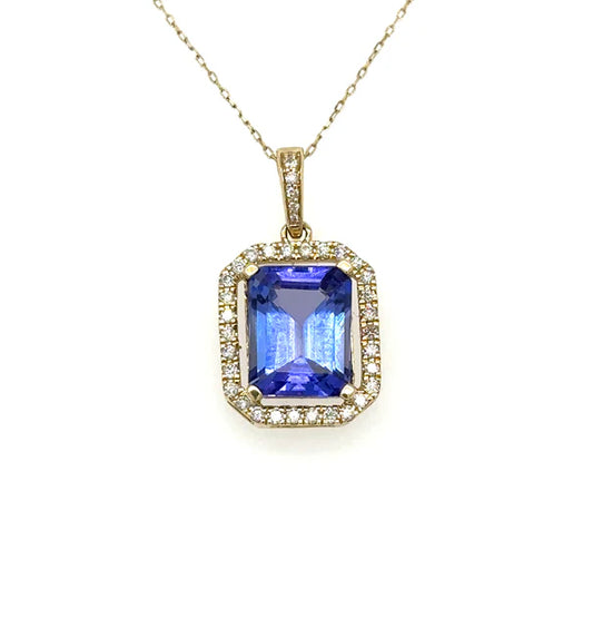 14KT YELLOW GOLD TANZANITE PENDANT WITH DIAMONDS 10X8 mm