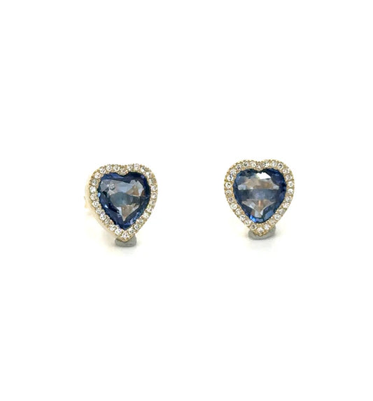 14K YELLOW GOLD SAPPHIRE AND DIAMOND HEART EARRING