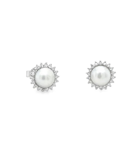 14KT WHITE GOLD FRESH WATER PEARL AND DIAMOND EARRING