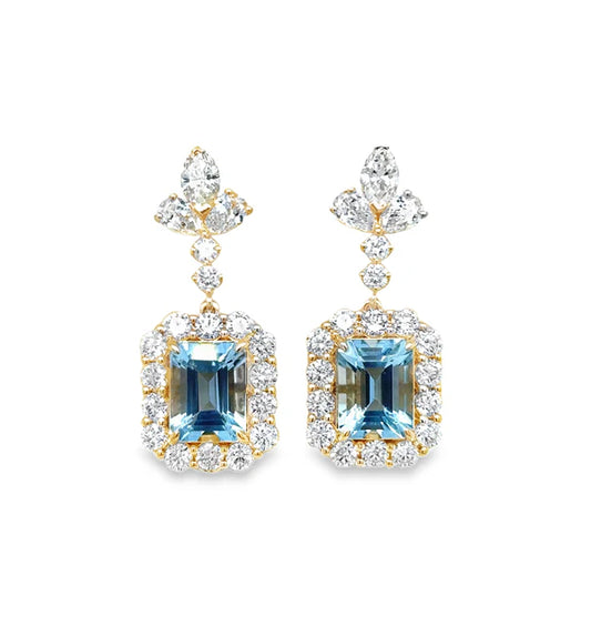 14KT GOLD AQUAMARINE AND DIAMONDS EARRING