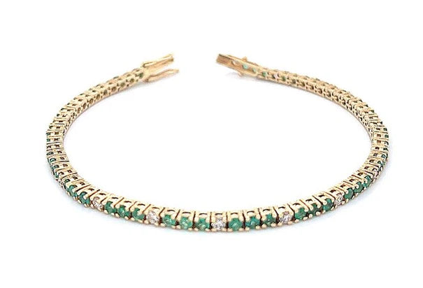 14KT DIAMOND EMERALD TENNIS BRACELET