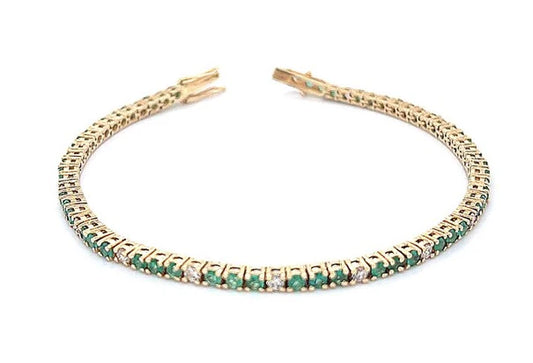 14KT DIAMOND EMERALD TENNIS BRACELET