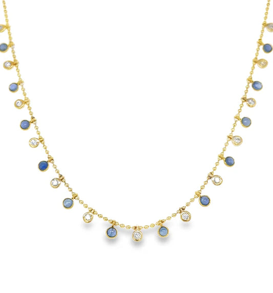 14KT YELLOW GOLD YELLOW SAPPHIRE AND DIAMOND DANGLING NECKLACE