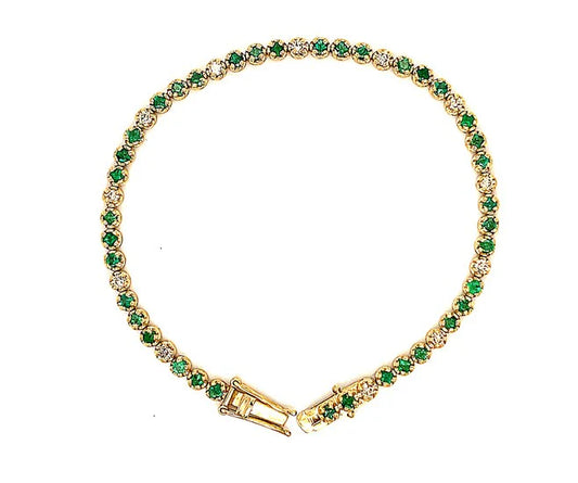 14K YELLOW GOLD DIAMOND AND EMERALD TENNIS BRACELET