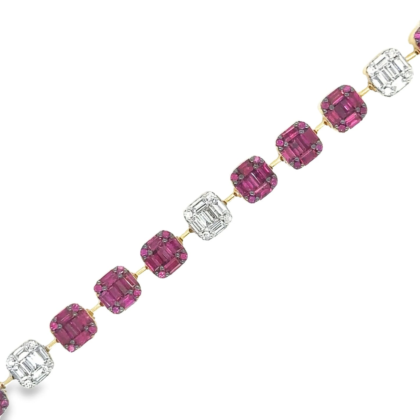 14KT YELLOW GOLD RUBY AND DIAMONDS TENNIS BRACELET