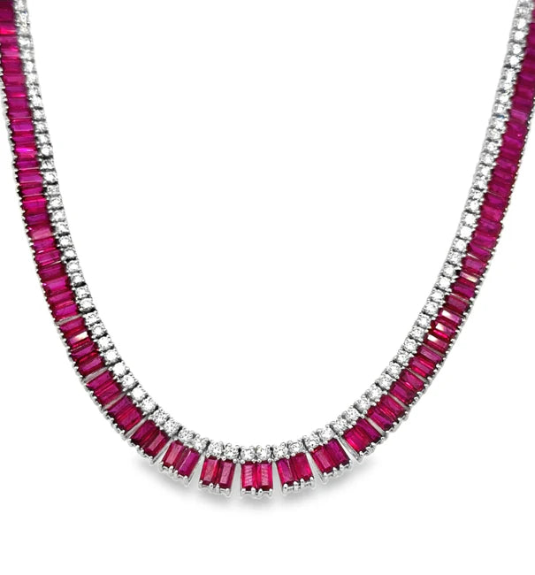 14KT WHITE GOLD RUBY AND DIAMOND NECKLACE