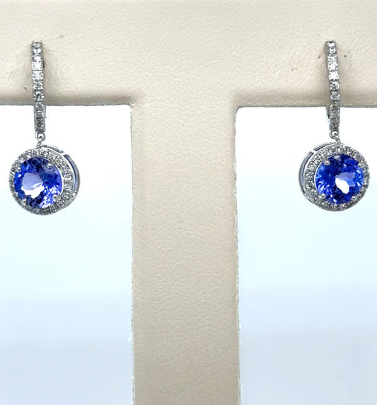 14KT WHITE GOLD TANZANITE AND DIAMOND EARRING