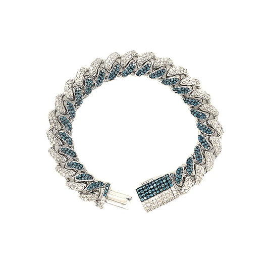14K WHITE AND BLUE DIAMOND MIAMI CUBAN BRACELET