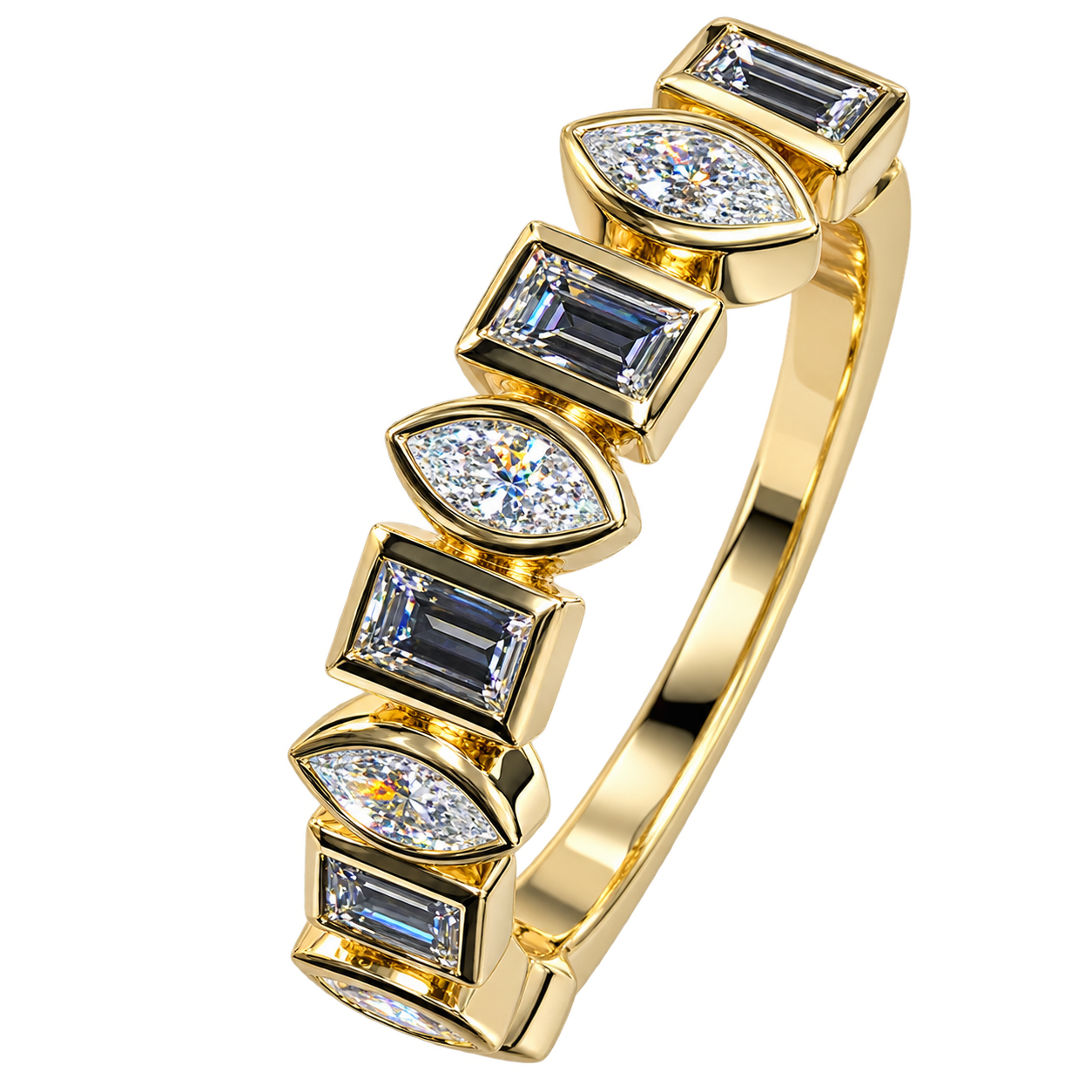 14K Yellow Gold Multi-Shape Bezel Halfway Ring