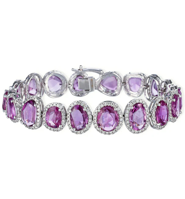 14KT DIAMOND PINK SAPPHIRE ROSECUT BRACELET