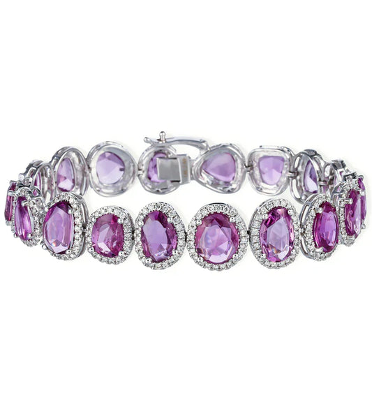 14KT DIAMOND PINK SAPPHIRE ROSECUT BRACELET