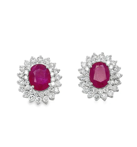 18KT WHITE GOLD RUBY AND DIAMONDS EARRING