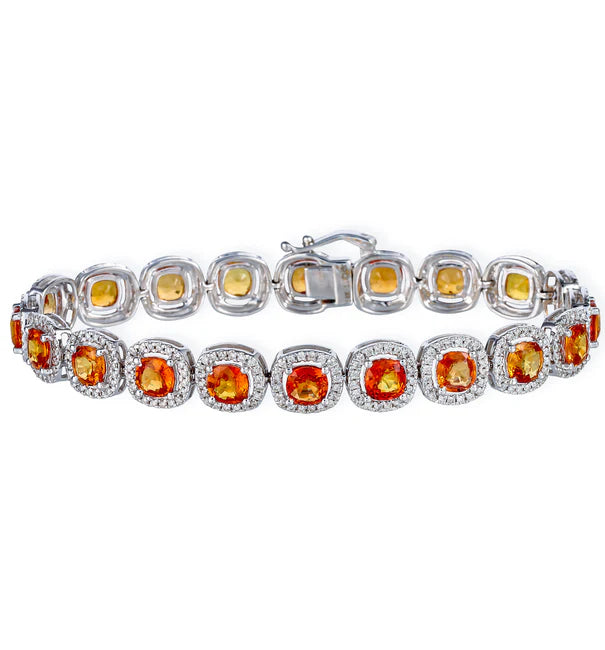 14KT DIAMOND RED SAPPHIRE CUSHION SHAPE BRACELET