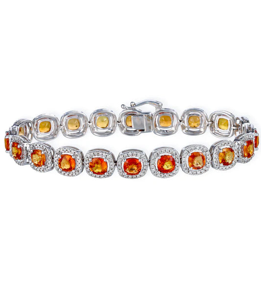 14KT DIAMOND RED SAPPHIRE CUSHION SHAPE BRACELET