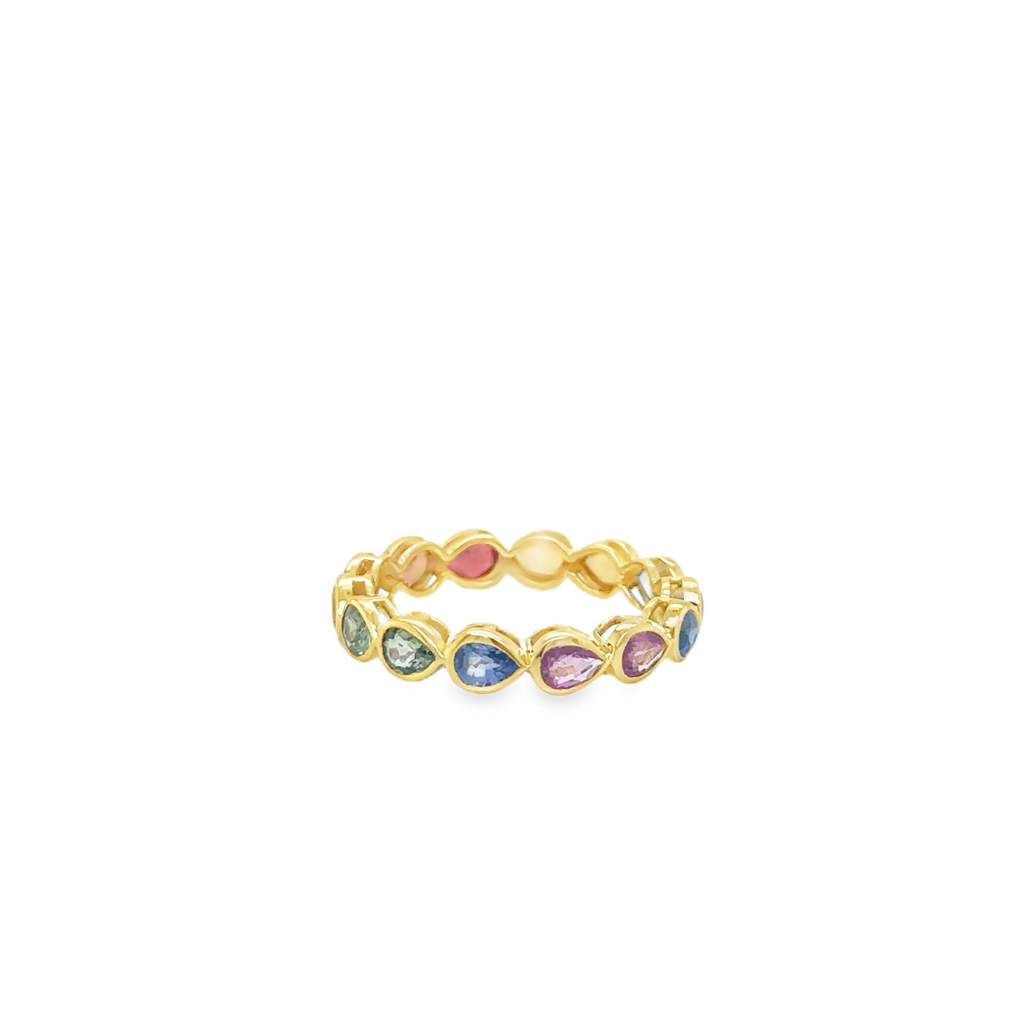 14KT GOLD PEAR SHAPE MULTI SAPPHIRE RING