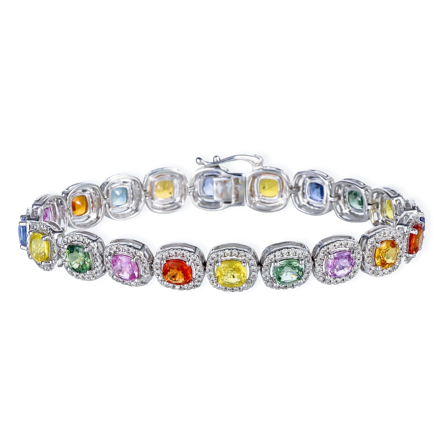 14KT DIAMOND MULTI SAPPHIRE CUSHION SHAPE BRACELET