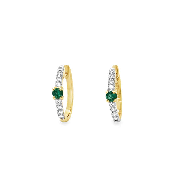 14KT YELLOW GOLD EMERALD AND DIAMONDS EARRING