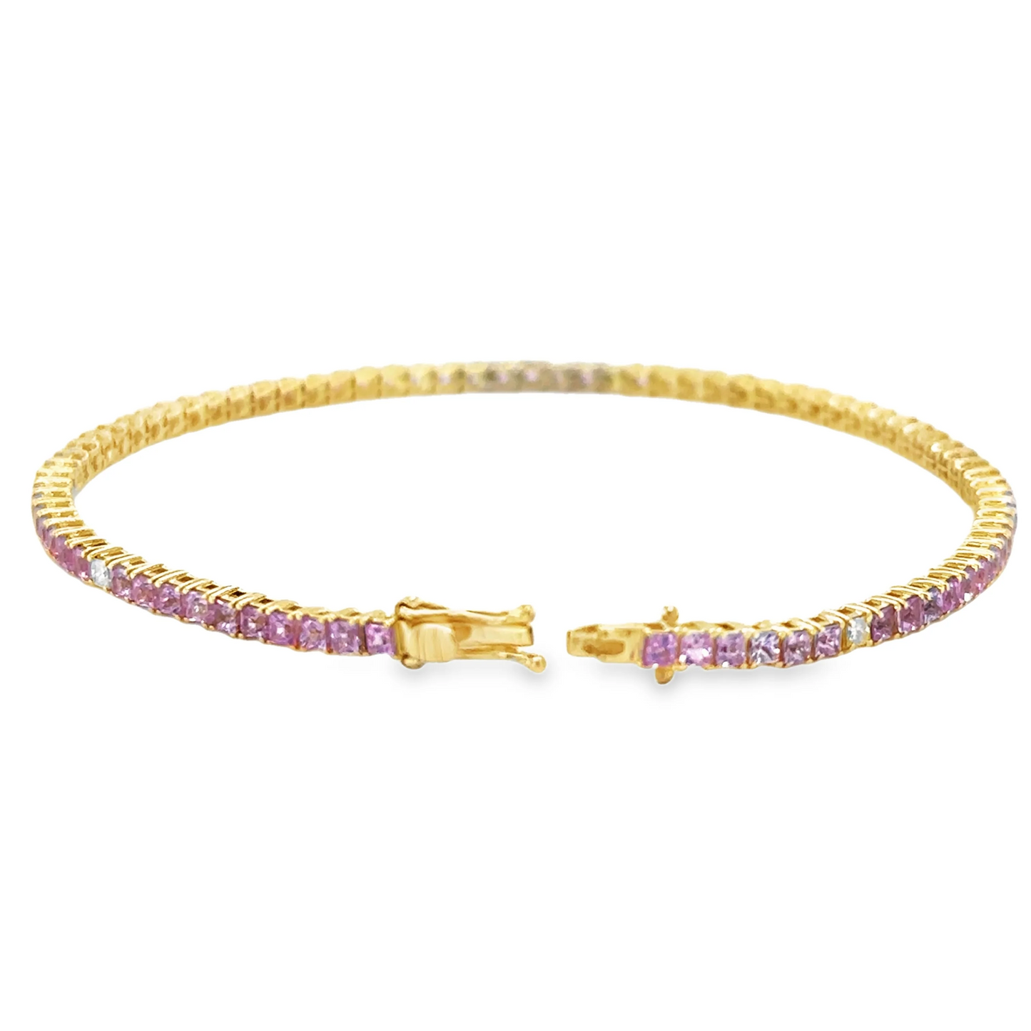 14KT YELLOW GOLD PINK SAPPHIRE AND DIAMOND BRACELET