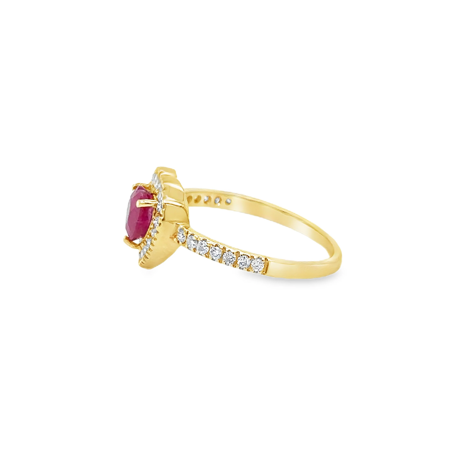 14KT YELLOW GOLD HEART SHAPE RUBY AND DIAMONDS RING