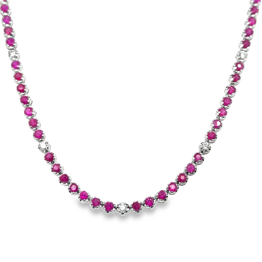 14KT GOLD RUBY AND DIAMOND TENNIS NECKLACE