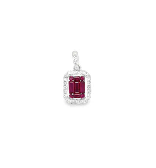 18KT WHITE GOLD DIAMOND AND RUBY PENDENT