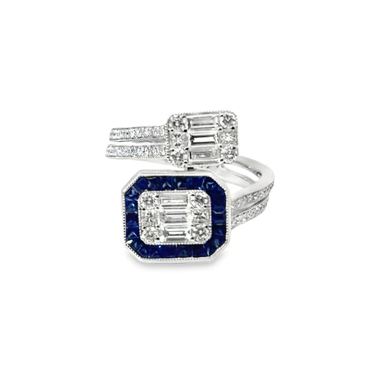 18KT WHITE GOLD SAPPHIRE AND DIAMOND RING