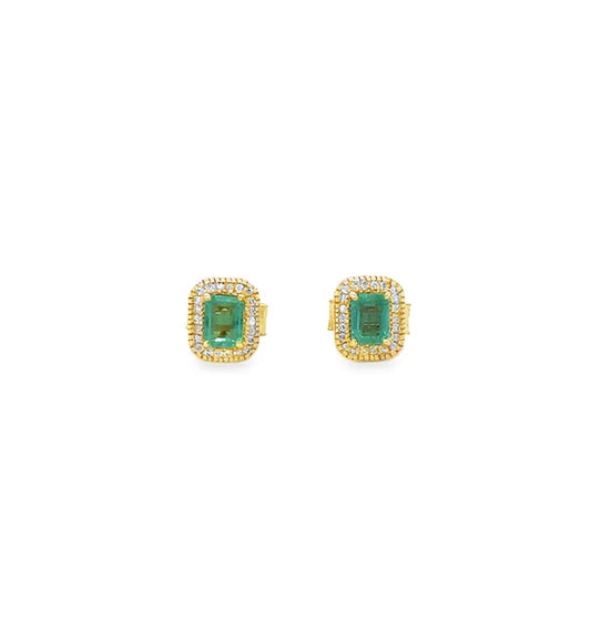 14KT YELLOW GOLD EMERALD AND DIAMONDS EARING