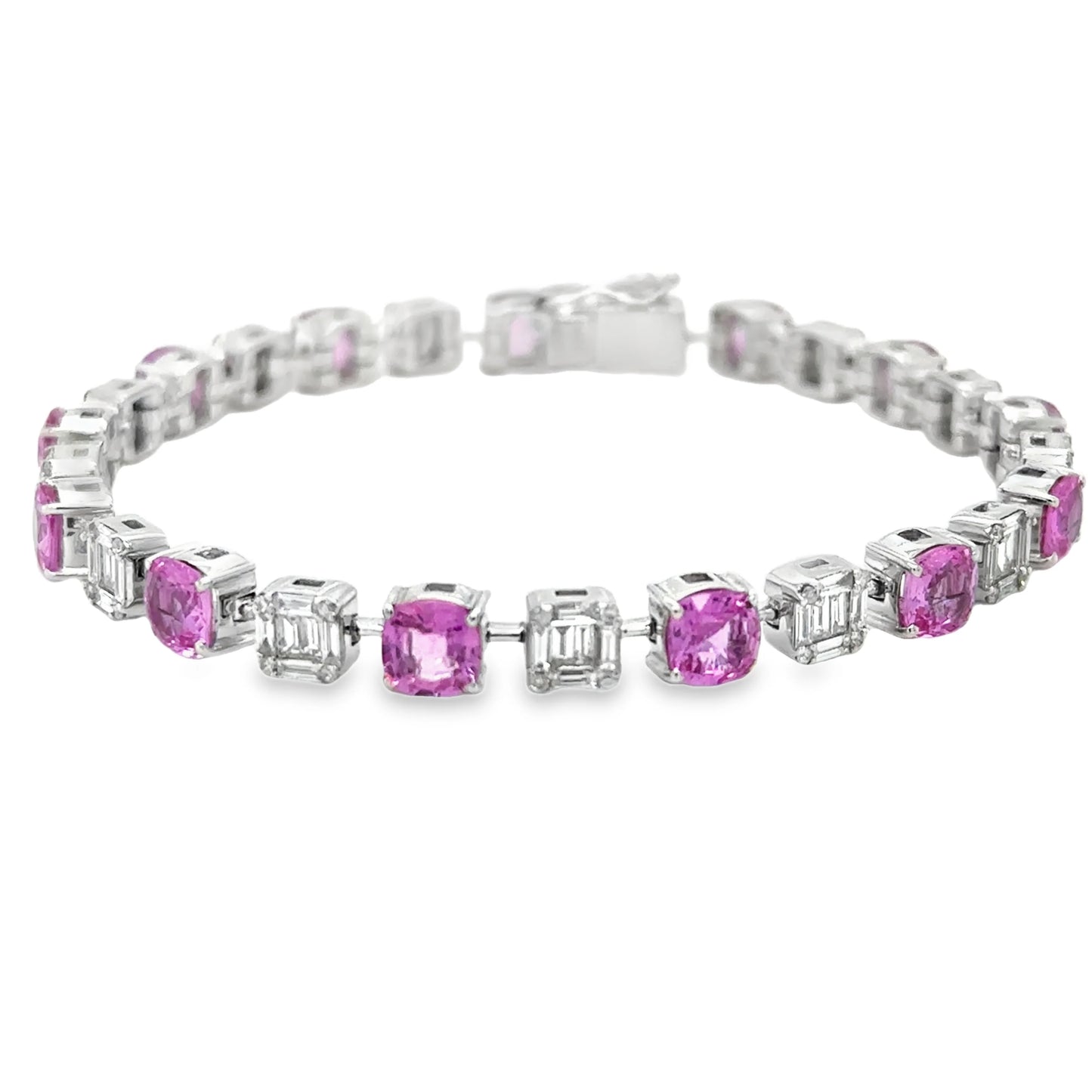 18KT WHITE GOLD PINK SAPPHIRE AND DIAMONDS BRACELET