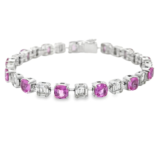 18KT WHITE GOLD PINK SAPPHIRE AND DIAMONDS BRACELET