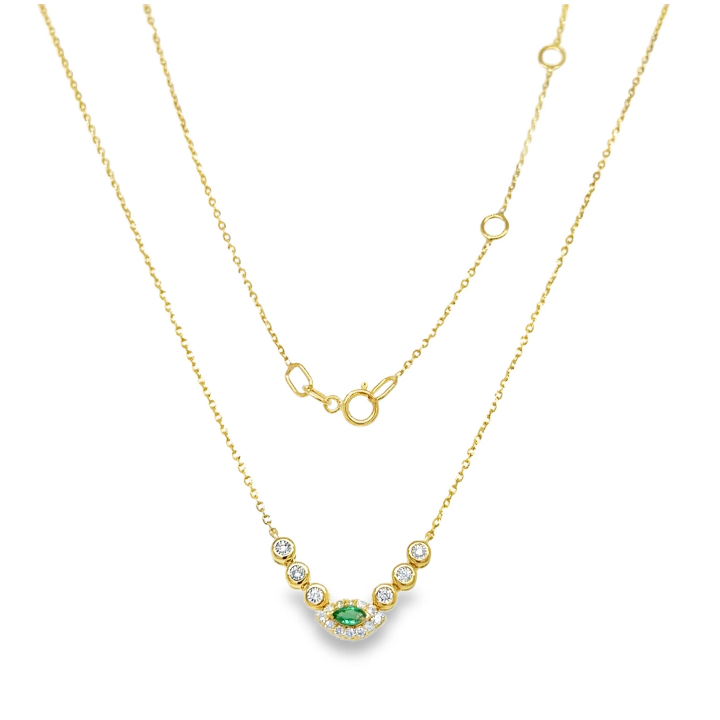 14KT YELLOW GOLD EMERALD AND DIAMOND NECKLACE