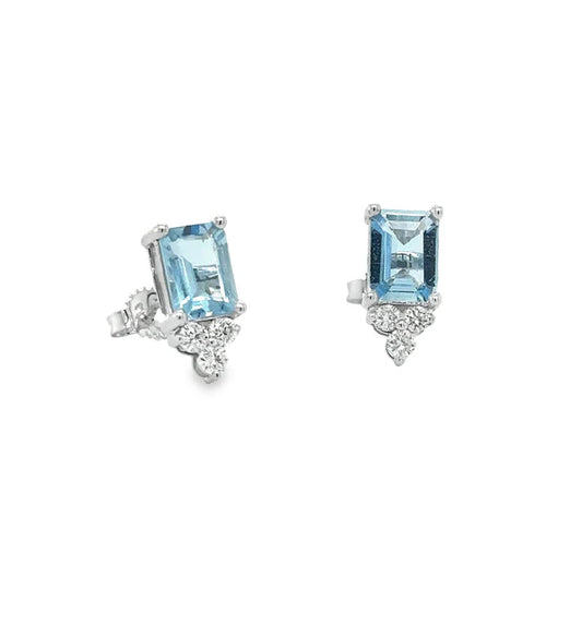 14KT WHITE GOLD AQUAMARINE AND DIAMONDS EARRING