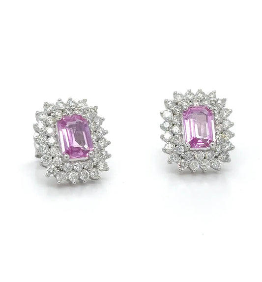 8KT WHITE GOLD PINK SAPPHIRE AND DIAMONDS EARRING