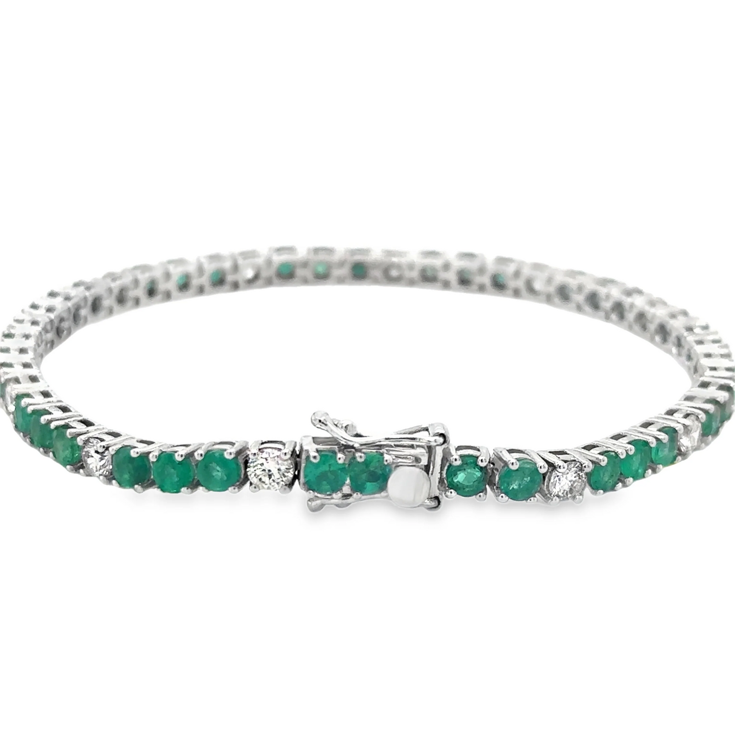 14KT WHITE GOLD DIAMOND AND EMERALD BRACELET