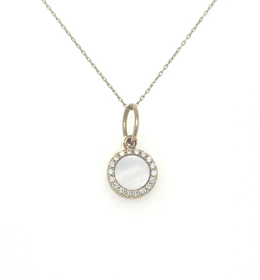 14KT YELLOW GOLD MOTHER OF PEARL PENDANT WITH DIAMONDS