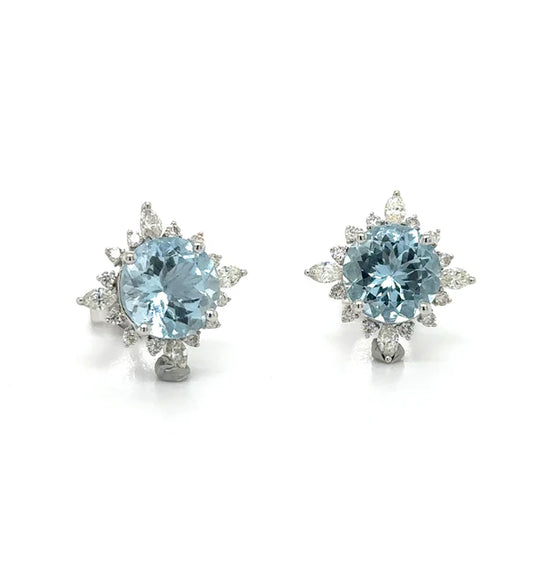 14KT WHITE GOLD AQUAMARINE WITH DIAMONDS EARRING