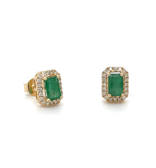 14KT YELLOW GOLD EMERALD AND DIAMONDS EARING