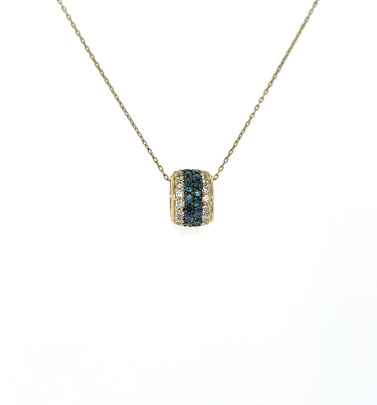 14KT YELLOW GOLD WHITE AND BLUE DIAMONDS RONDELLES