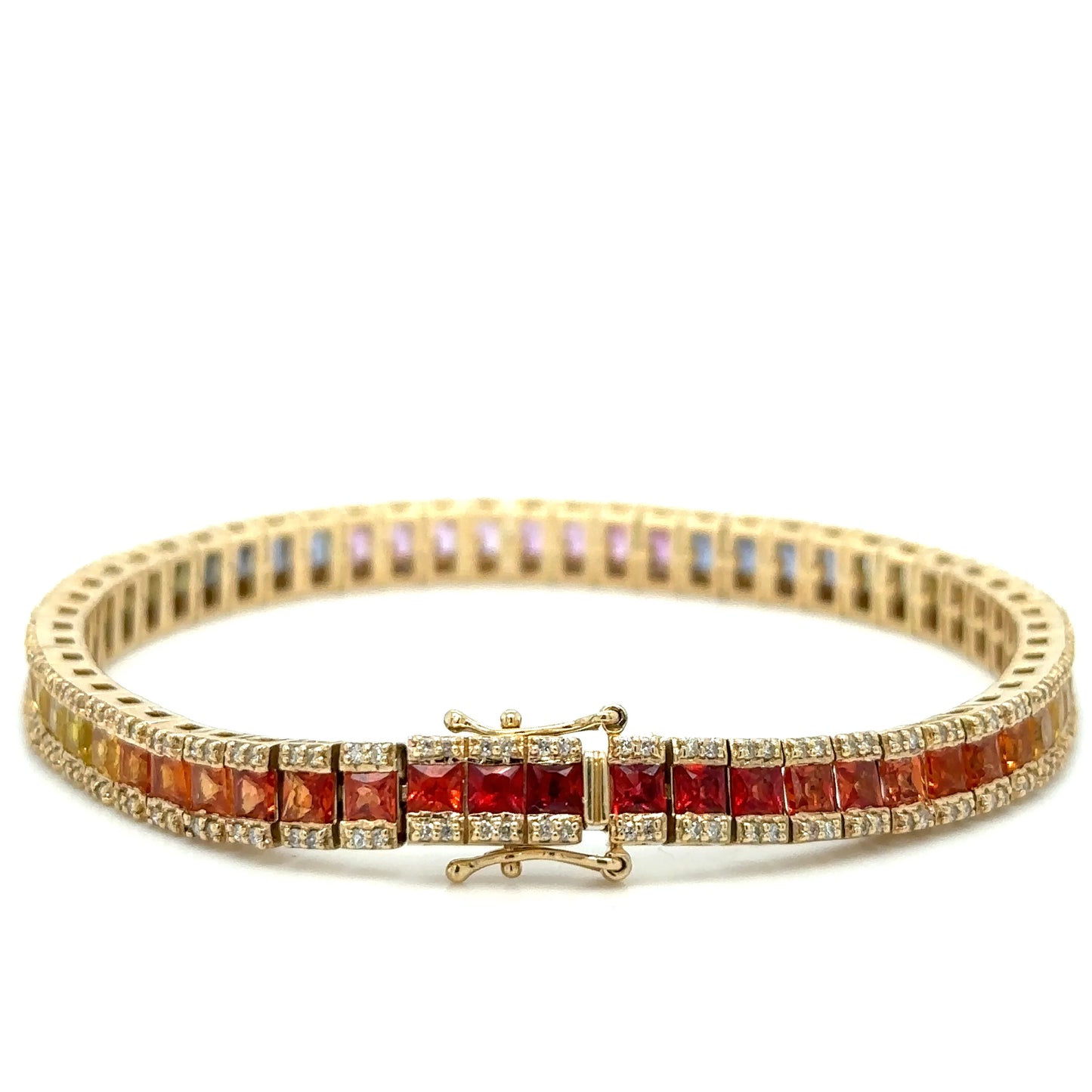 14K YELLOW GOLD MULTI SAPPHIRE AND DIAMONDS BRACELET
