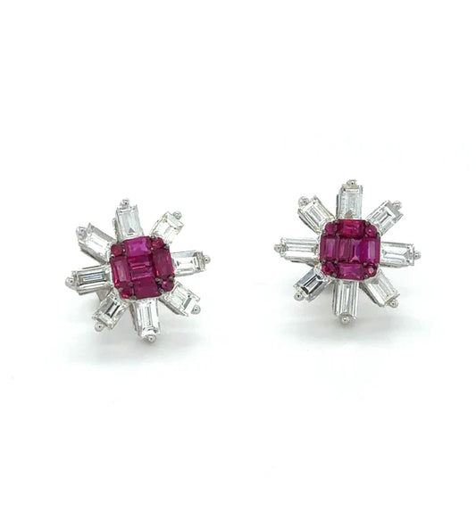 18K WHITE GOLD RUBY AND DIAMOND EARRINGS