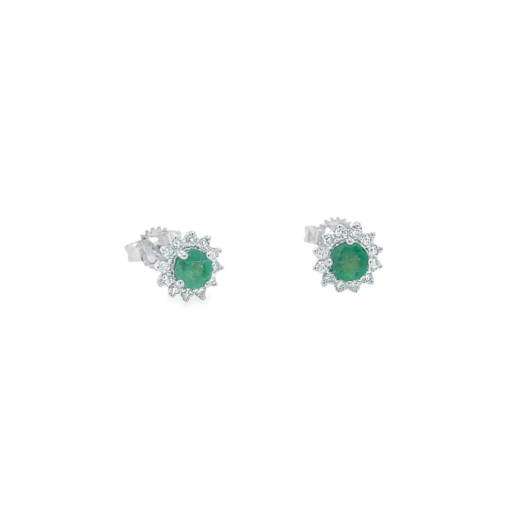 14KT GOLD AND WHITE GOLD EMERALD AND DIAMONDS EARRING