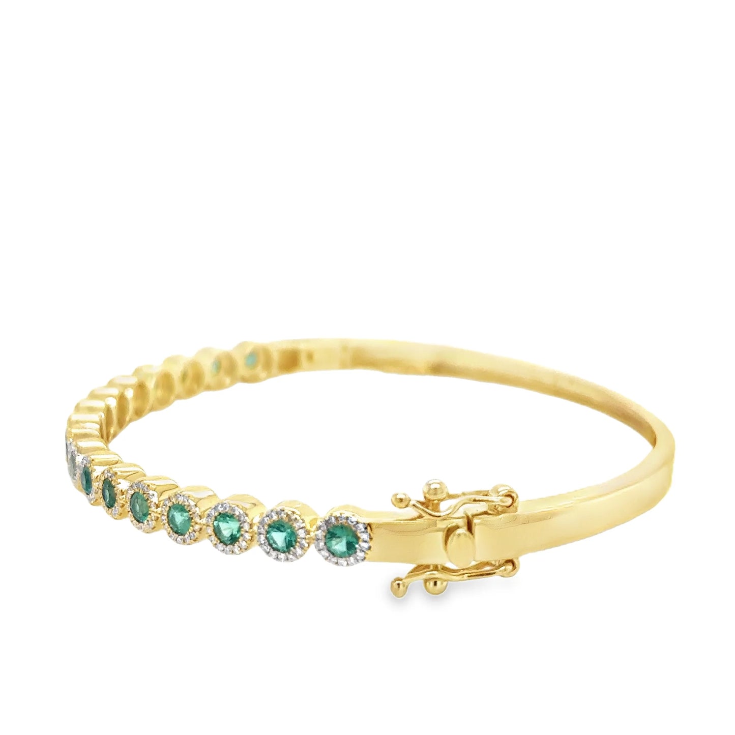 14KT YELLOW GOLD EMERALD AND DIAMONDS BANGLE